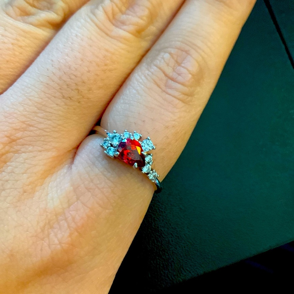 Red & Silver Cluster Ring